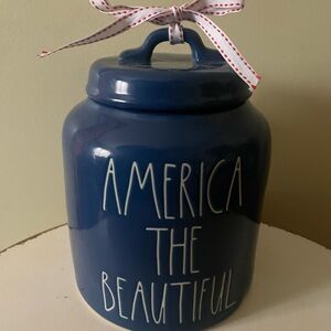 4th of July Blue Ceramic Jar with Ribbon